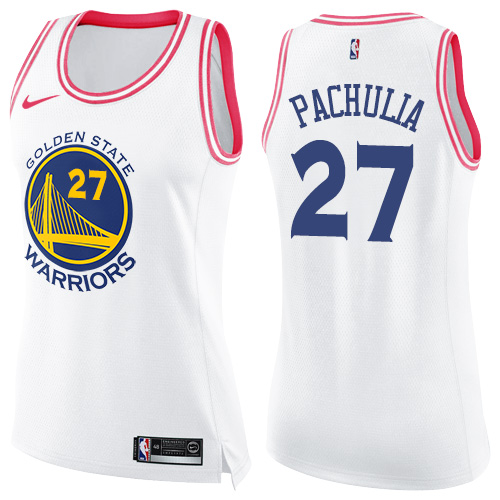 Nike Warriors #27 Zaza Pachulia White/Pink Women's NBA Swingman Fashion Jersey - Click Image to Close
